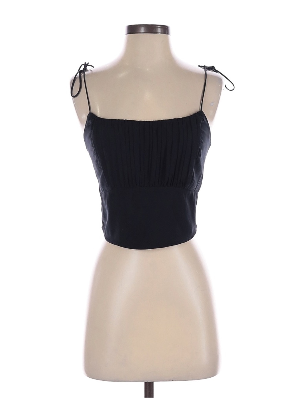 Abercrombie & Fitch Black Pleated Crop w/ Adjustable Spaghetti Straps Camisole